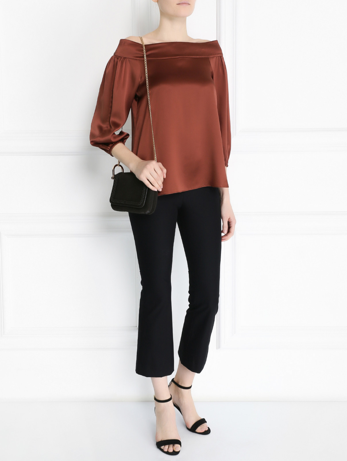 Блуза из шелка свободного кроя со спущенными плечами TIBI  –  Модель Общий вид  – Цвет:  Коричневый