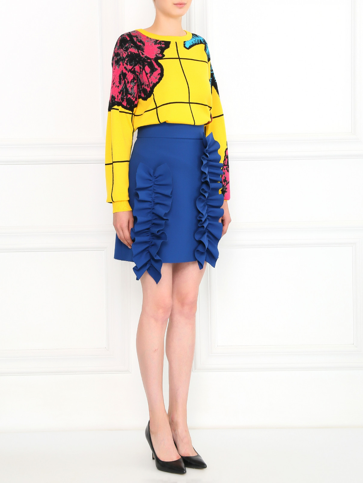 Джемпер из шерсти с узором Moschino Couture  –  Модель Общий вид  – Цвет:  Желтый