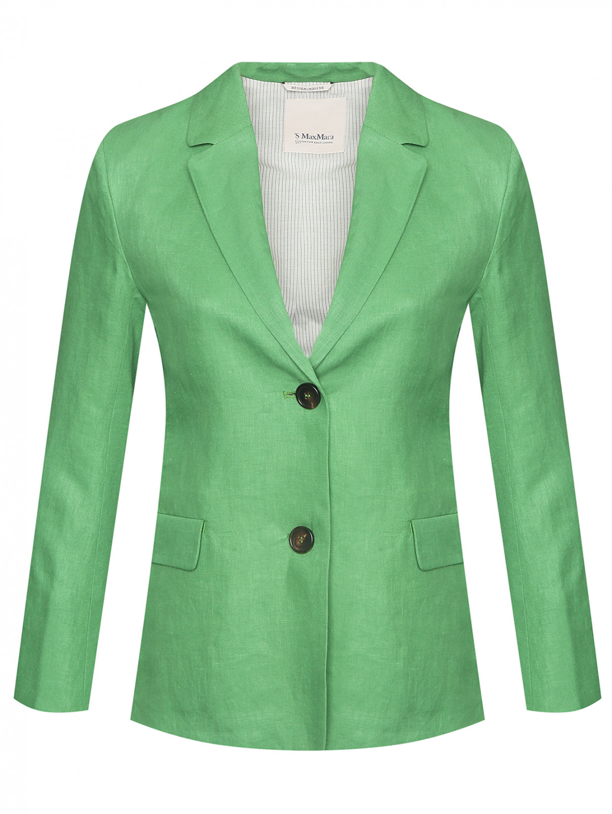 Жакет из льна с карманами Max Mara  –  Общий вид  – Цвет:  Зеленый