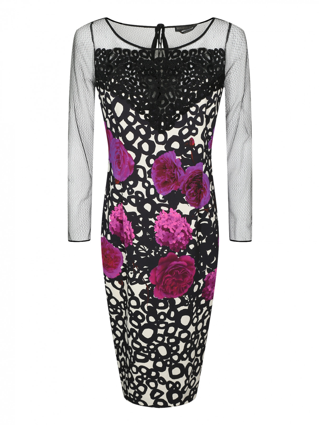 Платье с цветочным узором и полупрозрачными рукавами Marina Rinaldi  –  Общий вид  – Цвет:  Узор