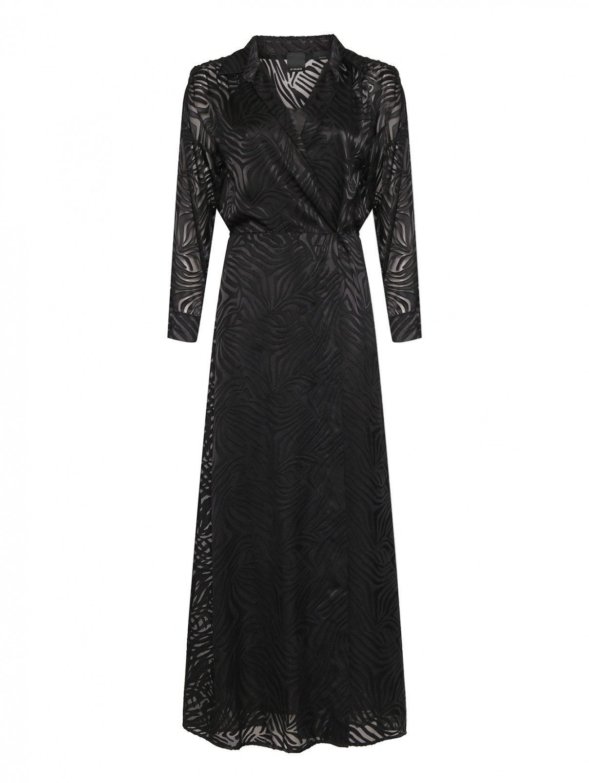 Платье-макси из вискозы с узором PINKO  –  Общий вид  – Цвет:  Черный