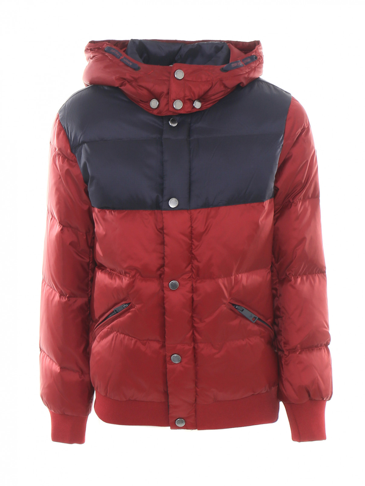 Куртка стеганая с капюшоном Armani Junior  –  Общий вид  – Цвет:  Красный