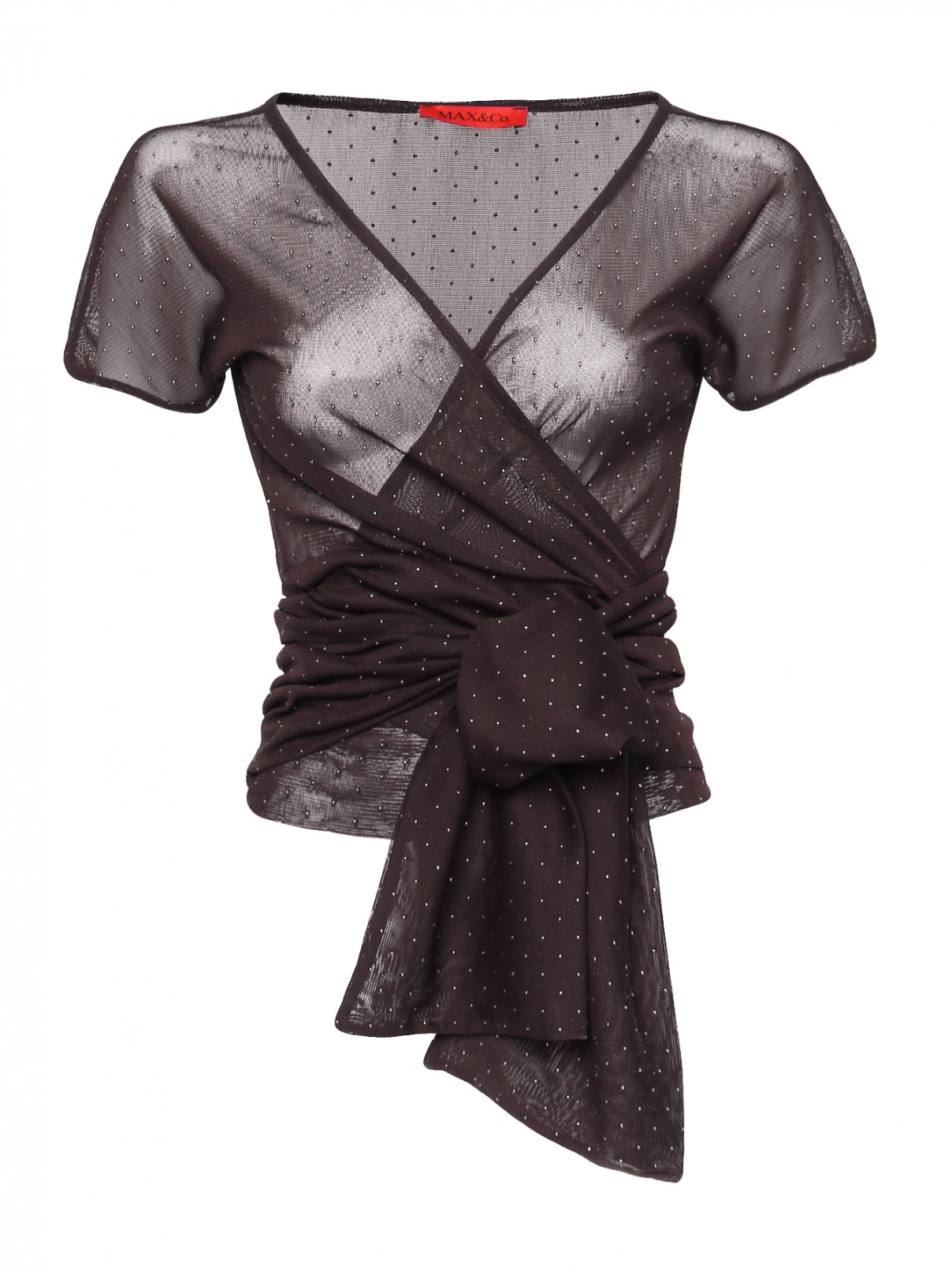 Блуза на запах с короткими рукавами Max&Co  –  Общий вид  – Цвет:  Коричневый