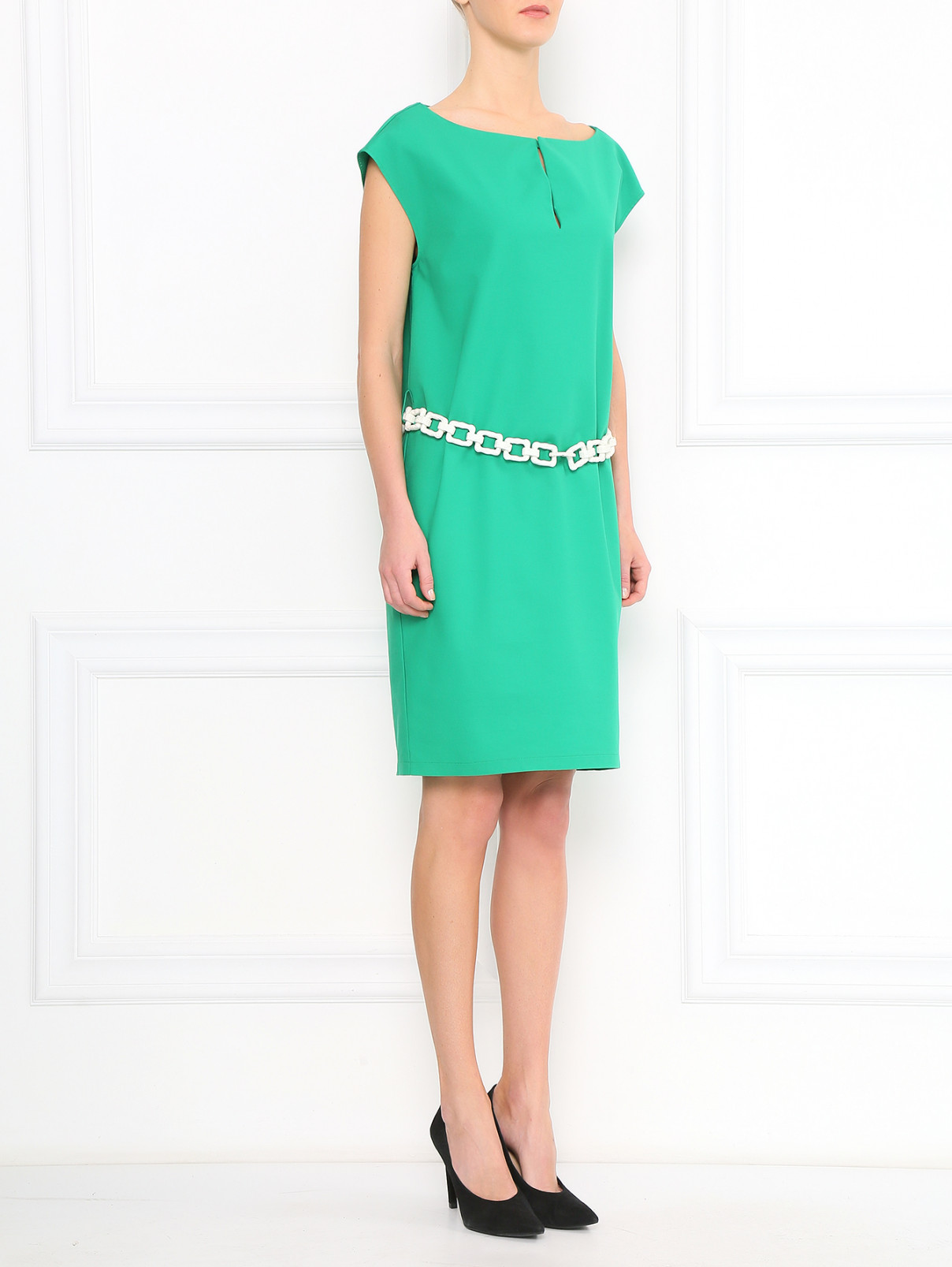 Платье свободного фасона из хлопка с поясом-цепь Moschino  –  Модель Общий вид  – Цвет:  Зеленый