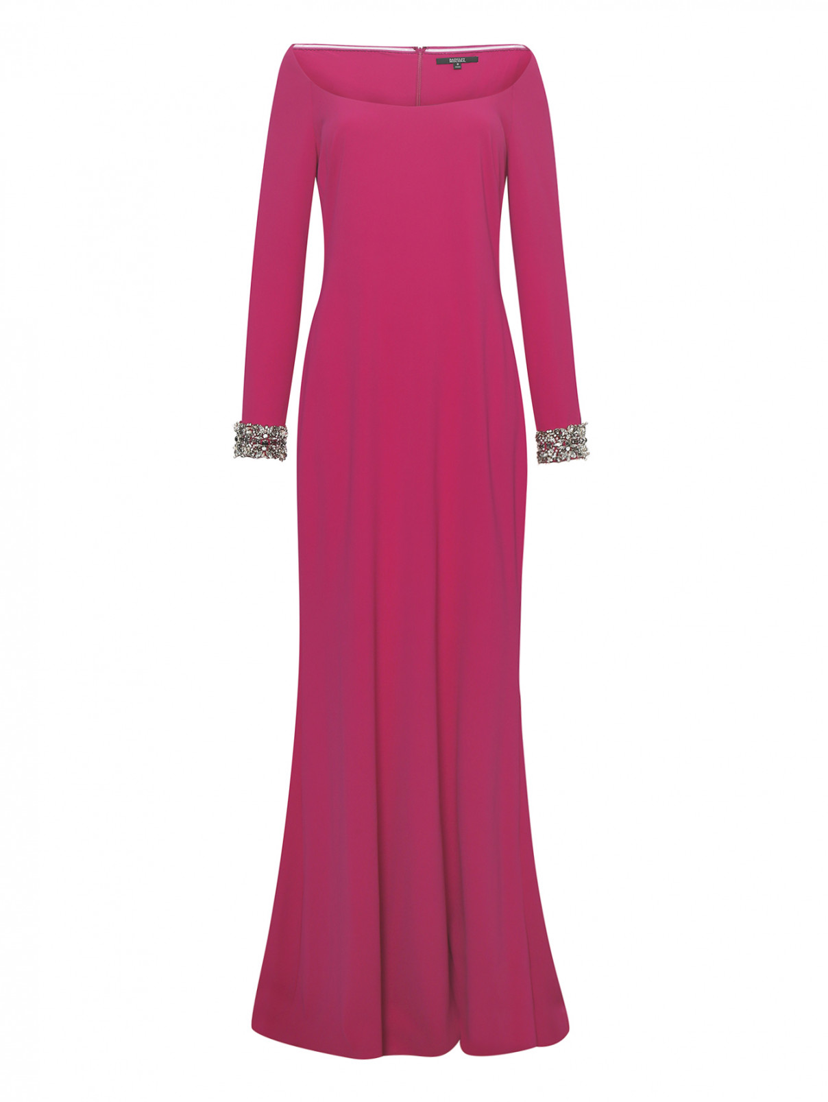 Платье в пол с открытыми плечами и декором стразами Badgley Mischka  –  Общий вид  – Цвет:  Фиолетовый