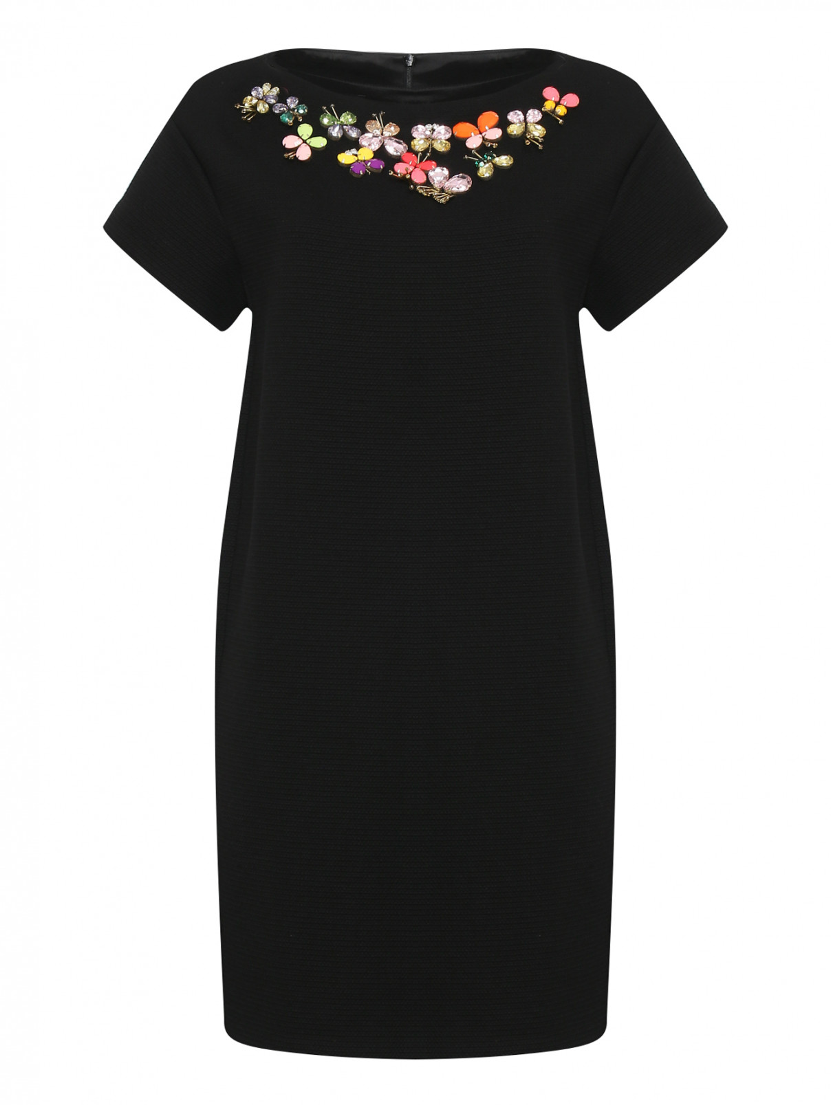 Платье свободного кроя с аппликацией BOUTIQUE MOSCHINO  –  Общий вид  – Цвет:  Черный