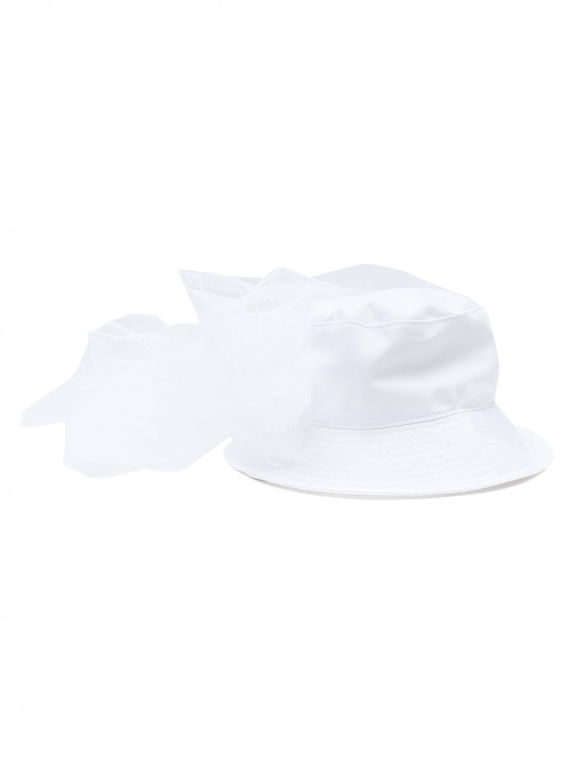 Шляпа из хлопка с апликацией из кружева и сетки MM6  –  Общий вид  – Цвет:  Белый
