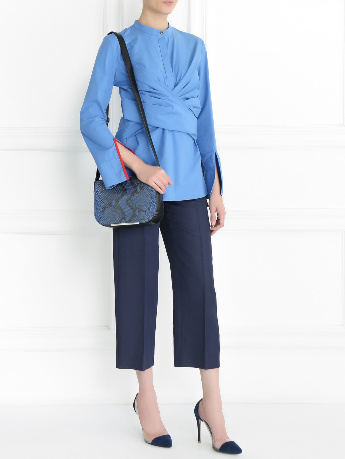 Блуза из хлопка с драпировкой Erika Cavallini  –  Модель Общий вид  – Цвет:  Синий