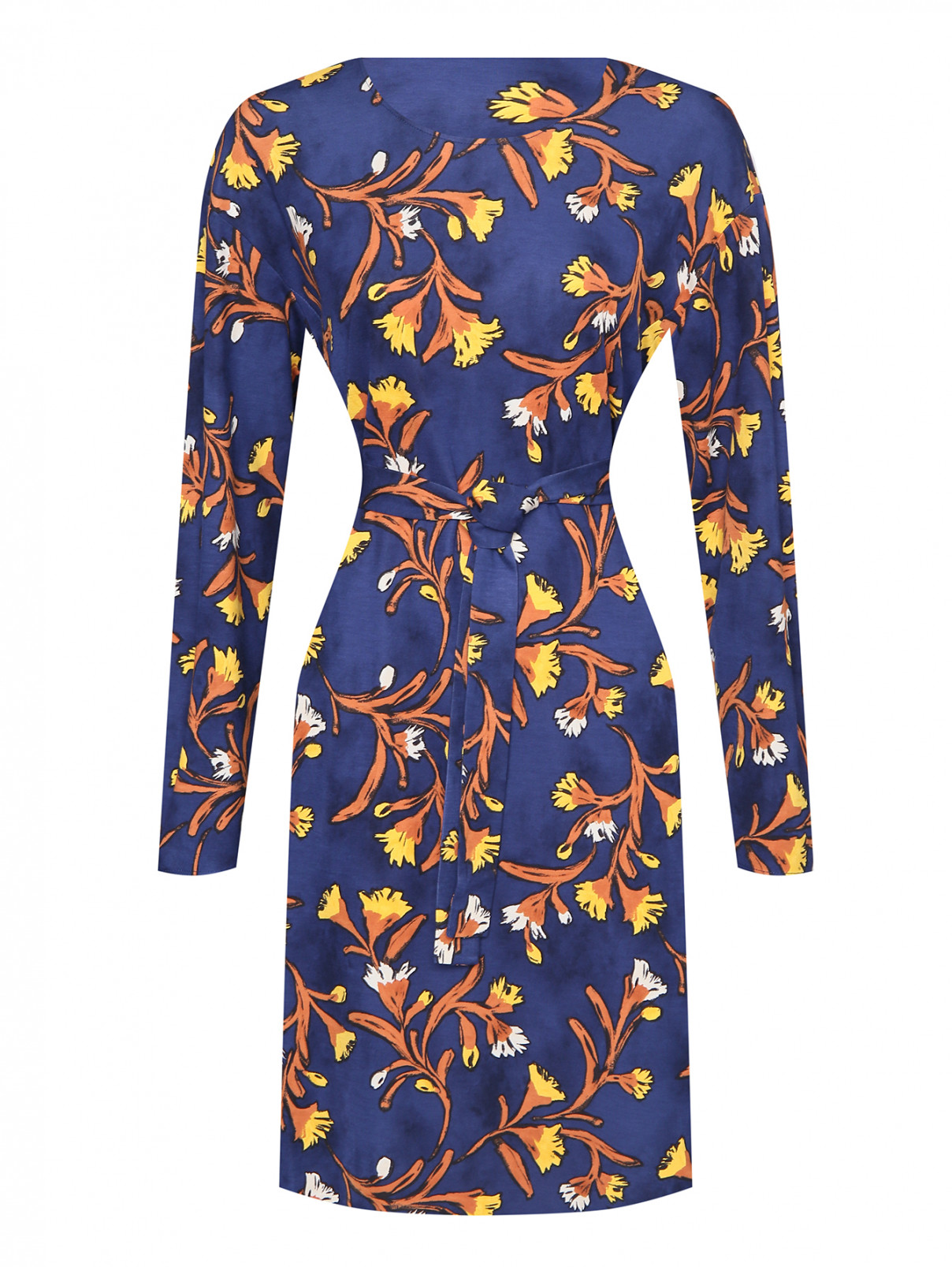 Трикотажное платье с узором Weekend Max Mara  –  Общий вид  – Цвет:  Синий