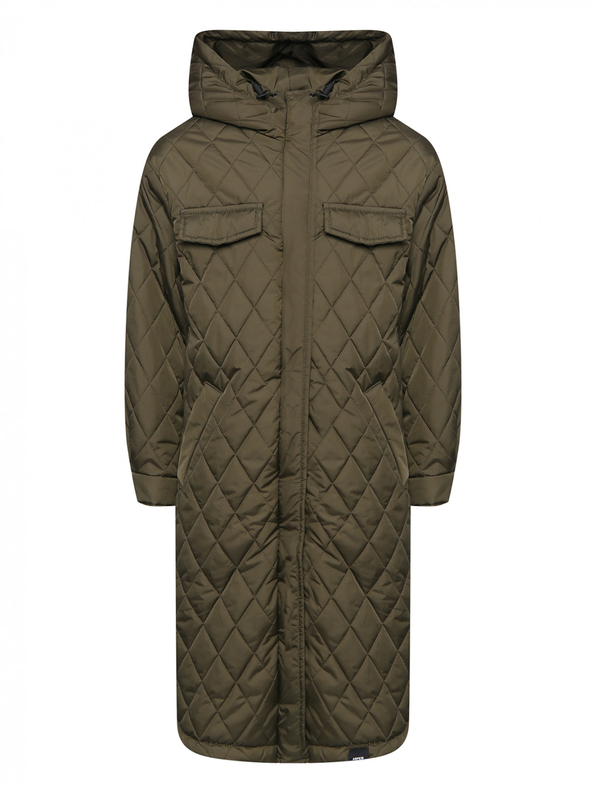 Стеганое пальто с накладными карманами Aspesi  –  Общий вид  – Цвет:  Зеленый