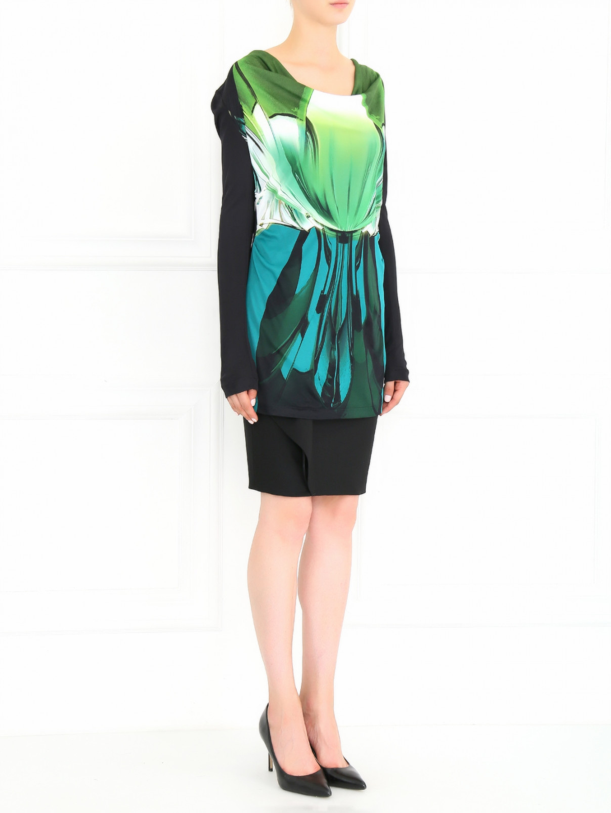 Удлиненная блуза с принтом Marina Rinaldi  –  Модель Общий вид  – Цвет:  Черный
