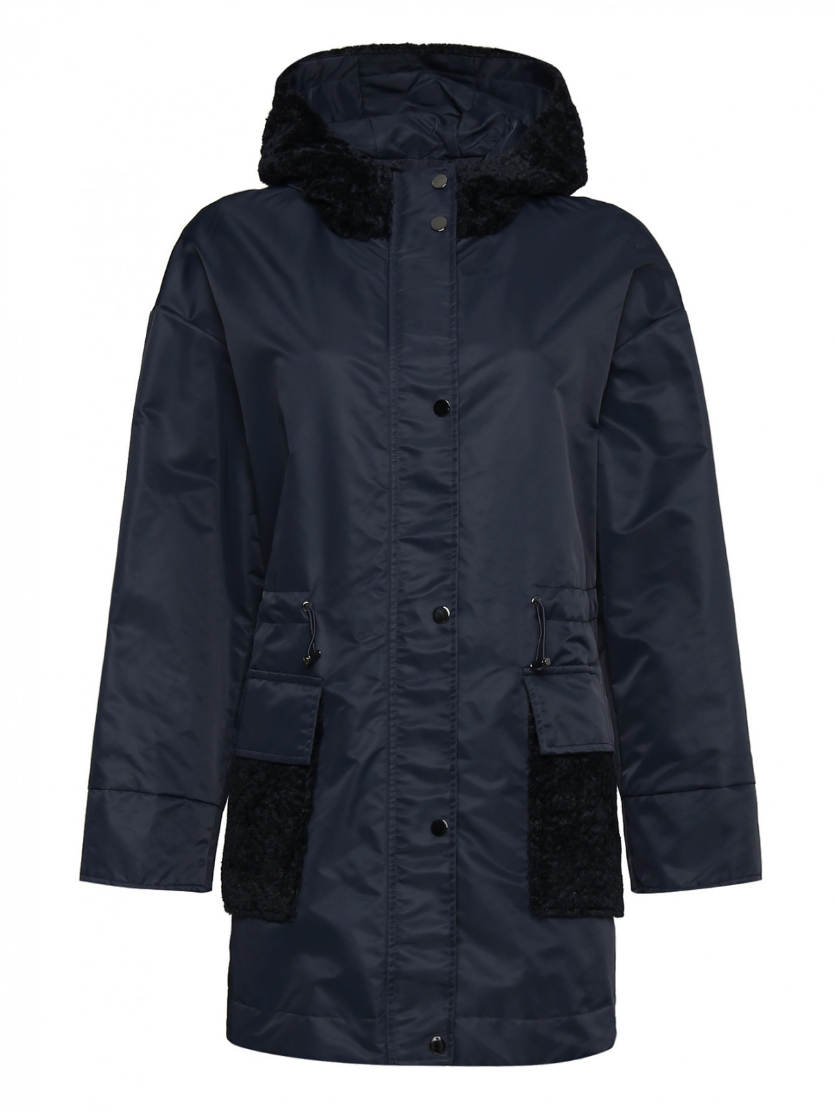 Комбинированное пальто на молнии с капюшоном Persona by Marina Rinaldi  –  Общий вид  – Цвет:  Синий