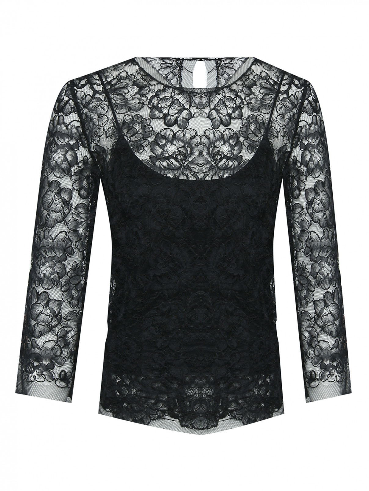 Блуза из кружева однотонная Ermanno Scervino  –  Общий вид  – Цвет:  Черный