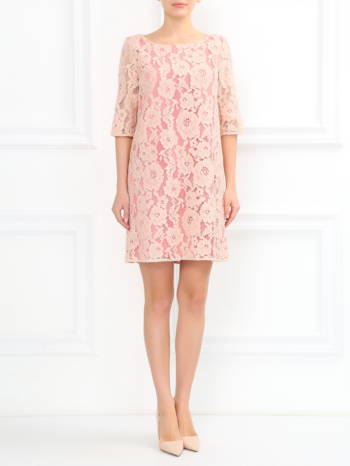 Платье-мини из кружевного полотна Max&Co  –  Модель Общий вид  – Цвет:  Розовый