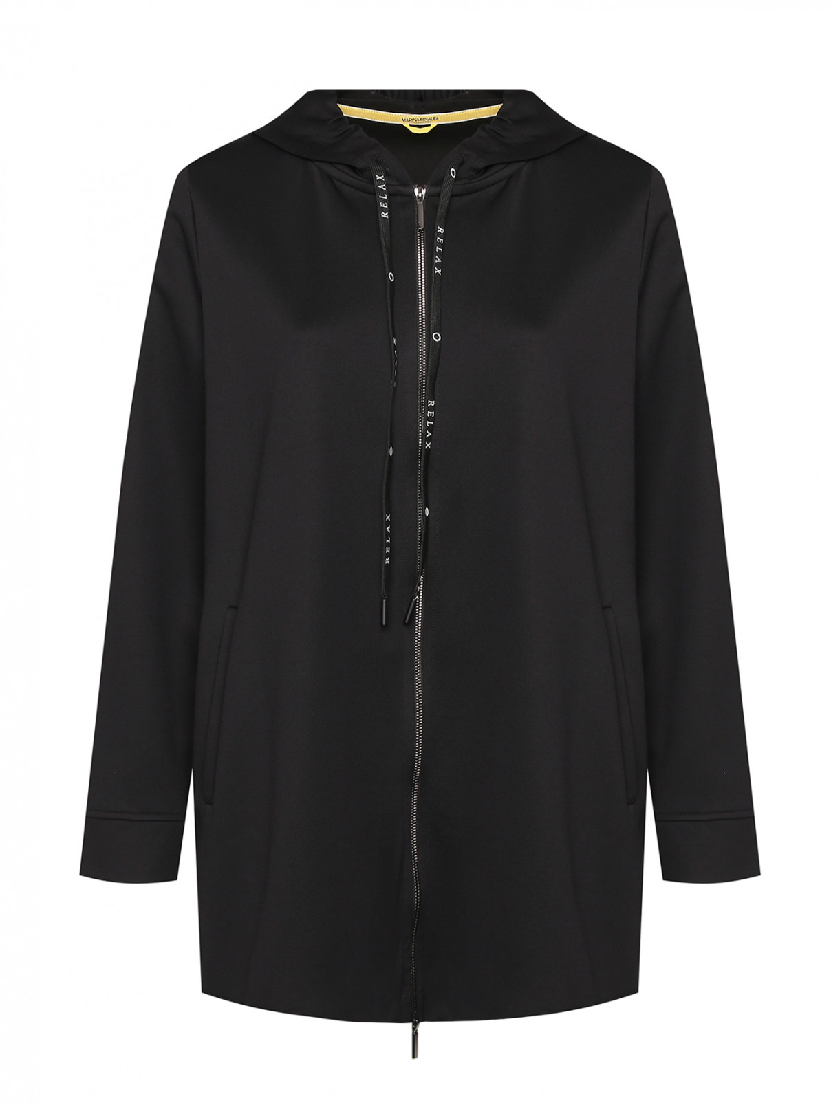 Трикотажная куртка на молнии с капюшоном Marina Rinaldi  –  Общий вид  – Цвет:  Черный