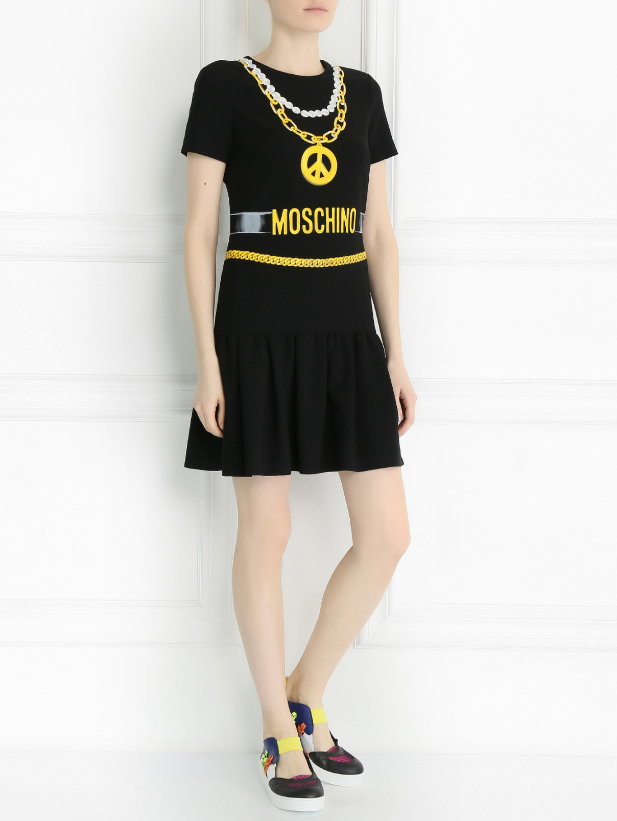 Платье с заниженной талией и принтом Moschino Couture  –  Модель Общий вид  – Цвет:  Черный