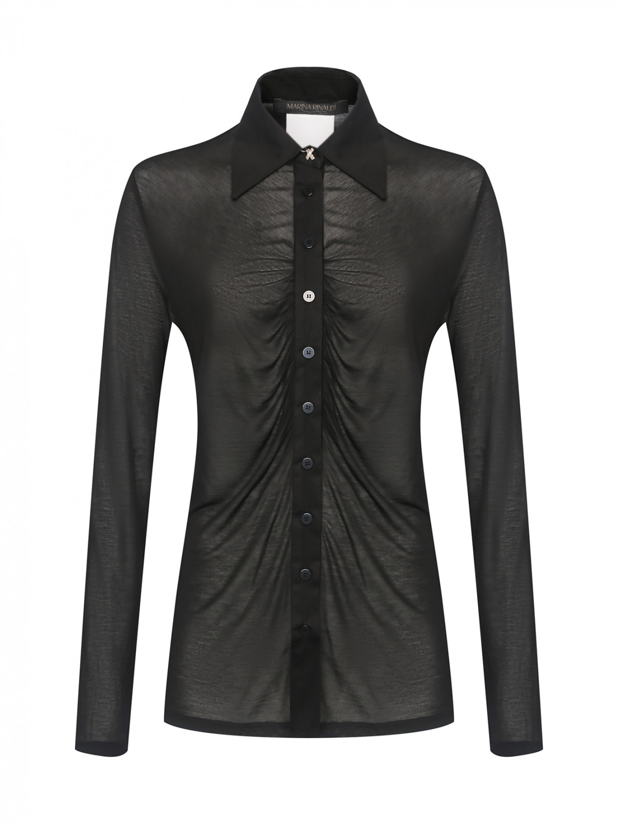 Однотонная блуза на пуговицах Marina Rinaldi  –  Общий вид  – Цвет:  Черный