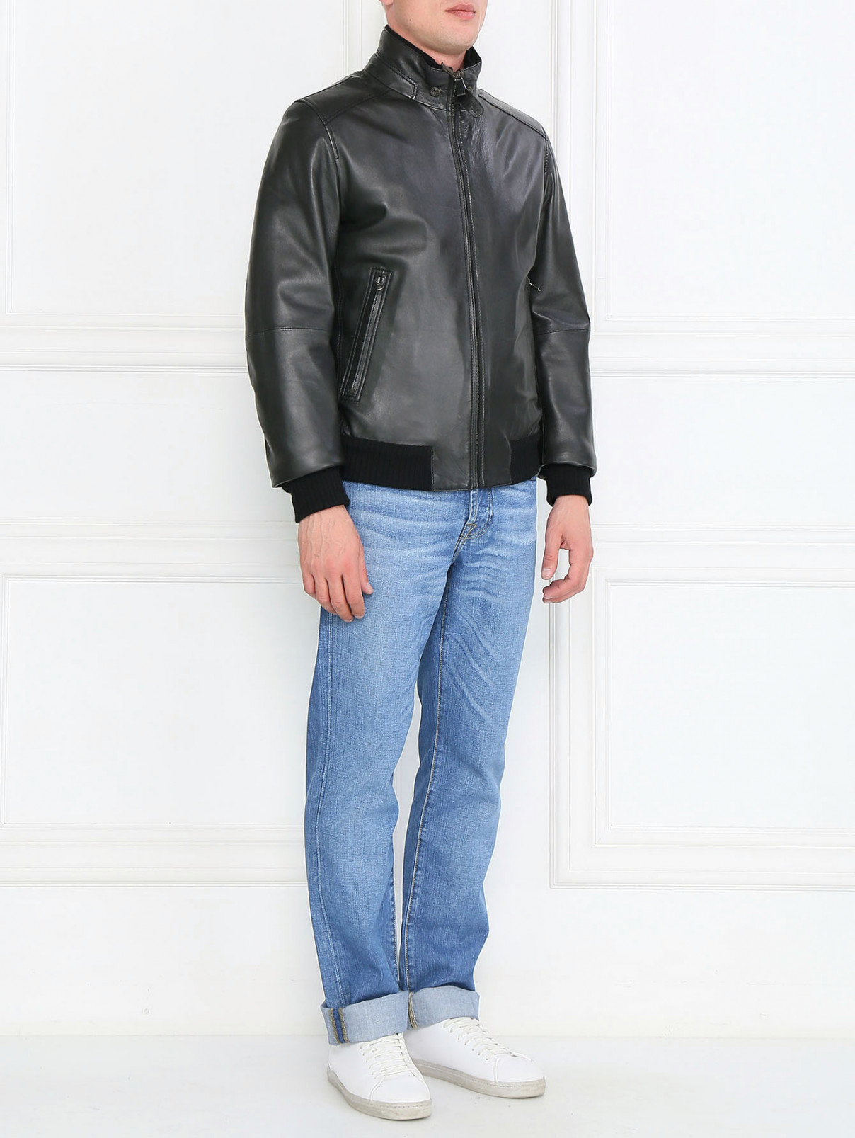 Куртка из кожи с подкладом из шерсти Gimo'S  –  Модель Общий вид  – Цвет:  Черный