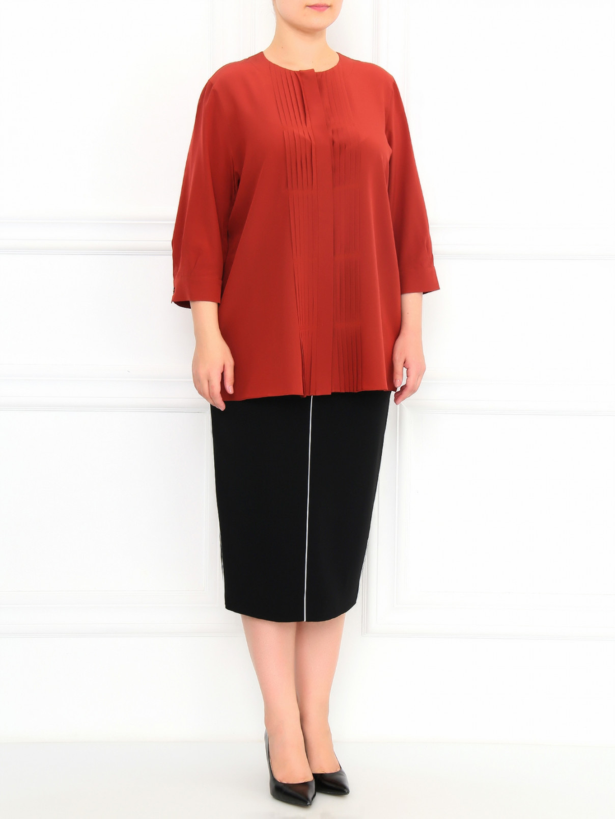 Блуза из шелка с декором Marina Rinaldi  –  Модель Общий вид  – Цвет:  Коричневый
