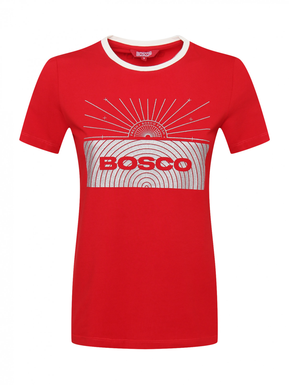 Трикотажная футболка из хлопка с аппликацией BOSCO  –  Общий вид  – Цвет:  Красный