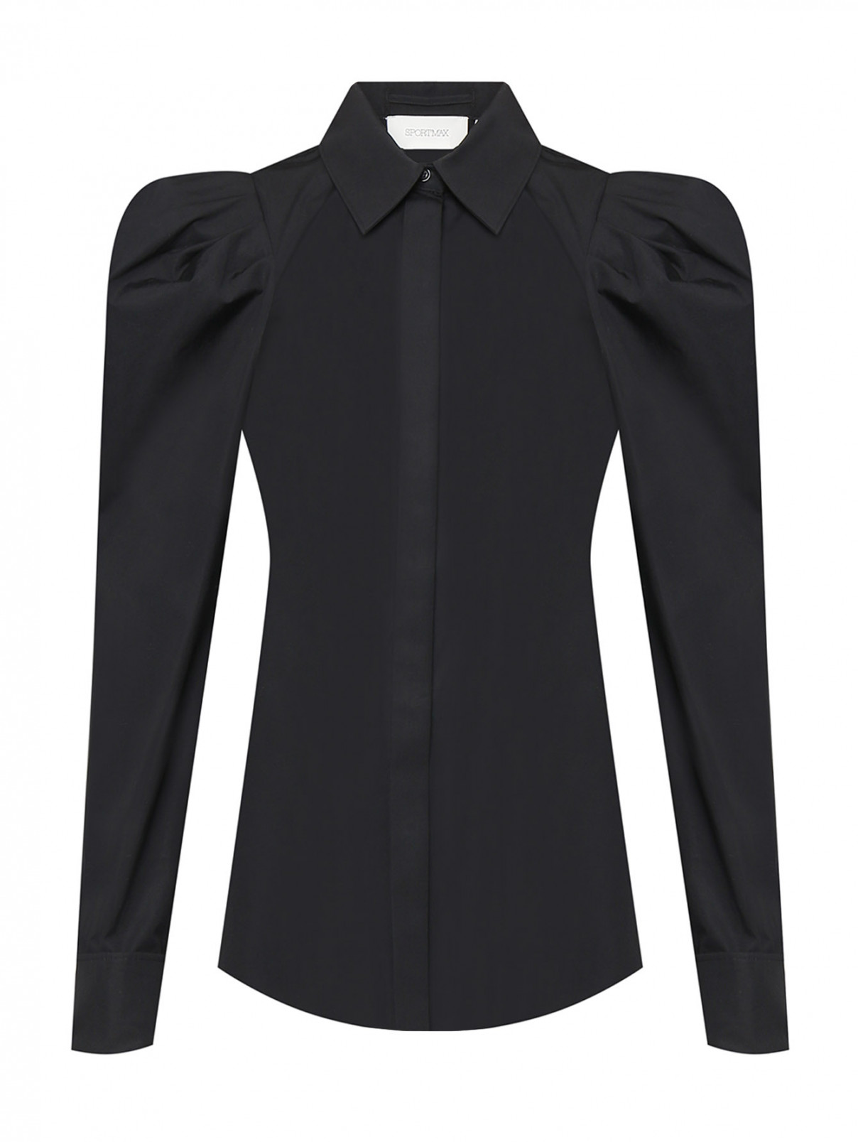 Блуза из хлопка с рукавом-фонарик Sportmax  –  Общий вид  – Цвет:  Черный