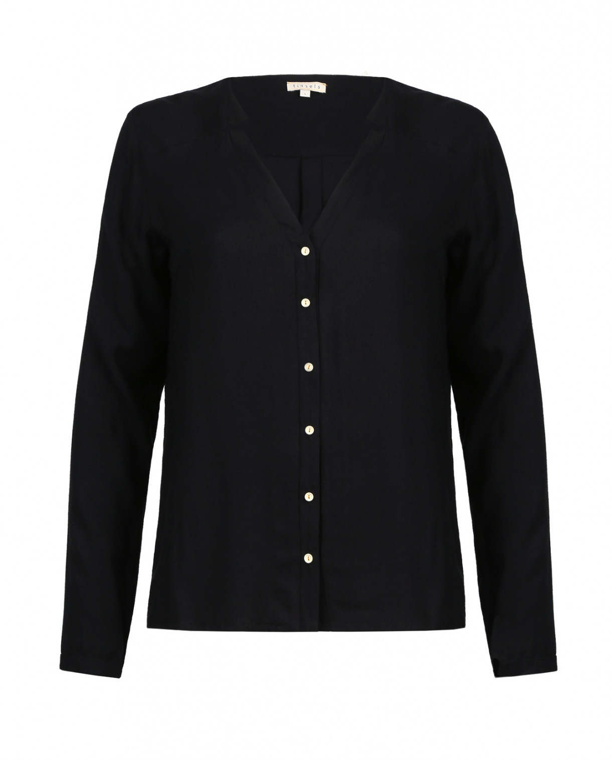 Блуза с V-образным вырезом и контрастными пуговицами Tinsels  –  Общий вид  – Цвет:  Черный