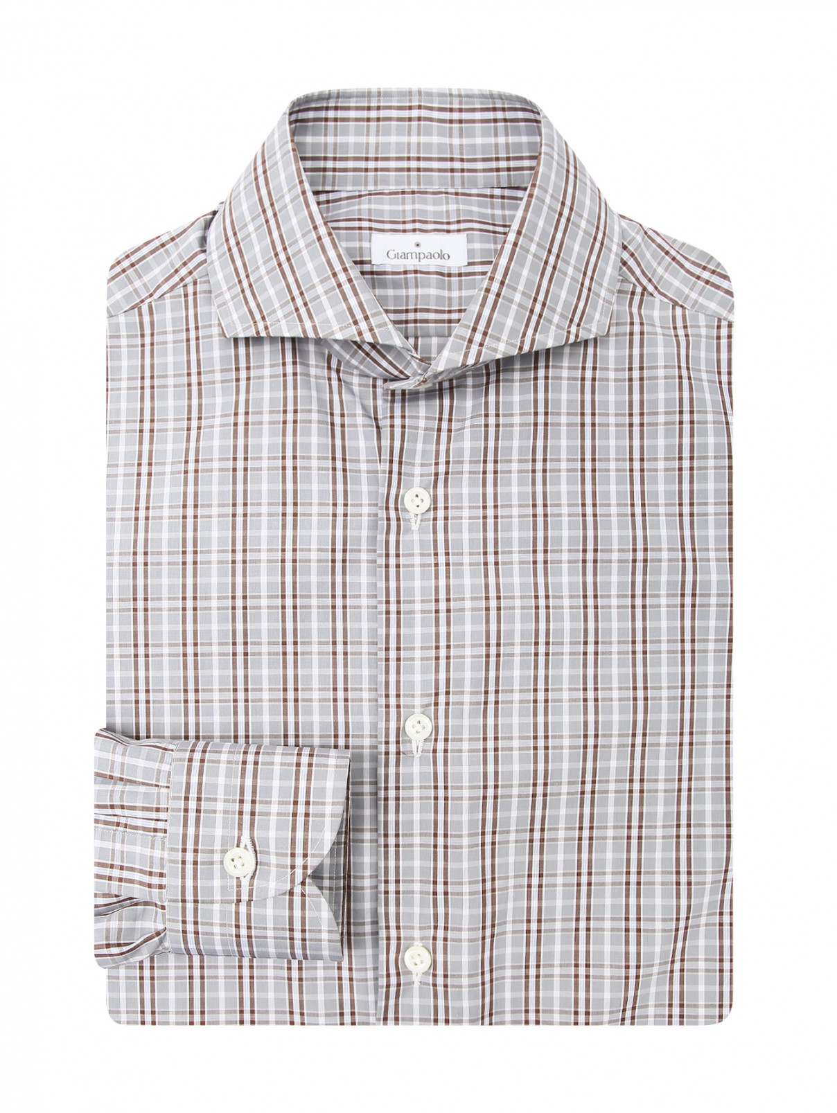 Рубашка из хлопка с узором клетка Giampaolo  –  Общий вид  – Цвет:  Серый