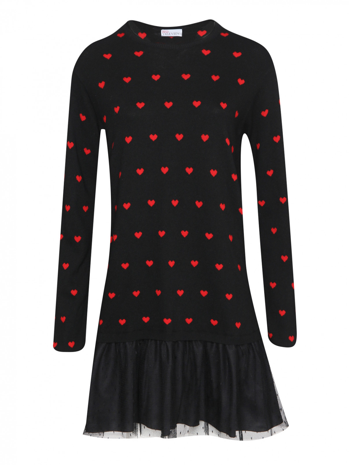 Трикотажное платье с узором Red Valentino  –  Общий вид  – Цвет:  Черный