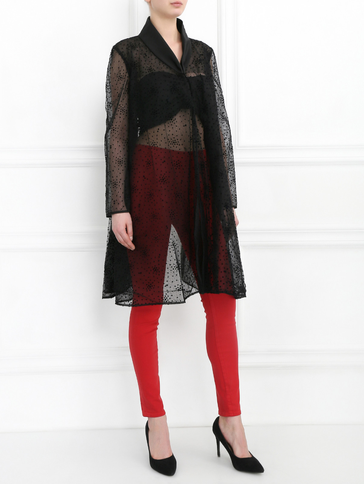 Полупрозрачная блуза с узором "горох" Mariella Burani  –  Модель Общий вид  – Цвет:  Черный