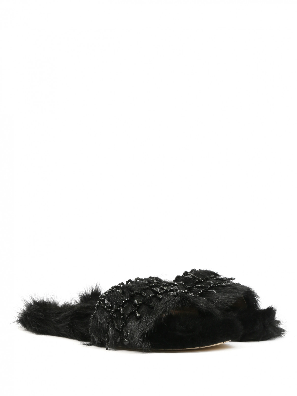 Сандалии из кожи с меховой отделкой Alberta Ferretti  –  Общий вид  – Цвет:  Черный
