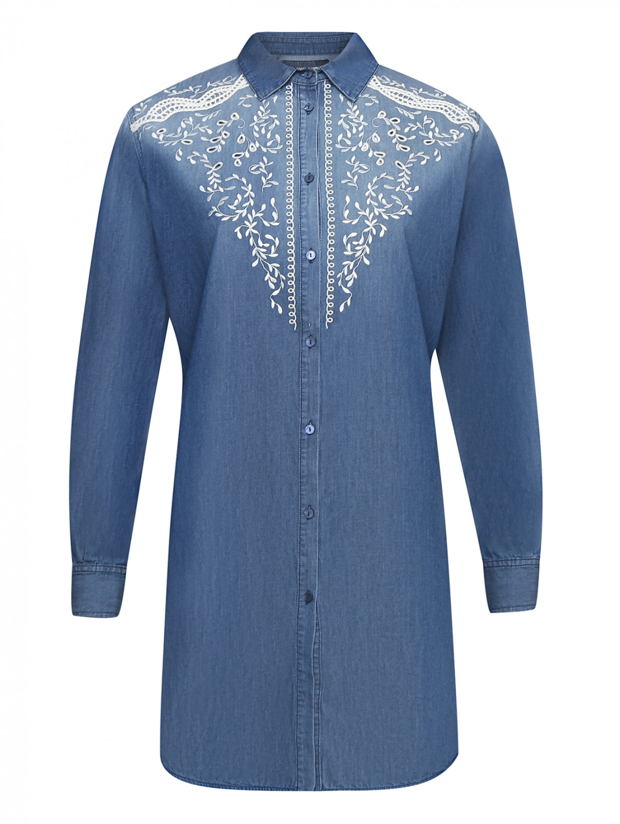 Рубашка из хлопка с вышивкой Ermanno Scervino  –  Общий вид  – Цвет:  Синий
