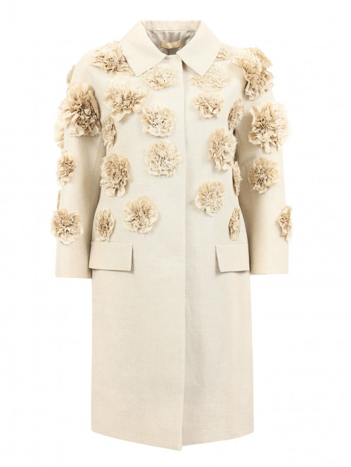 Легкое пальто изо льна с декоративной отделкой Michael Kors - Общий вид