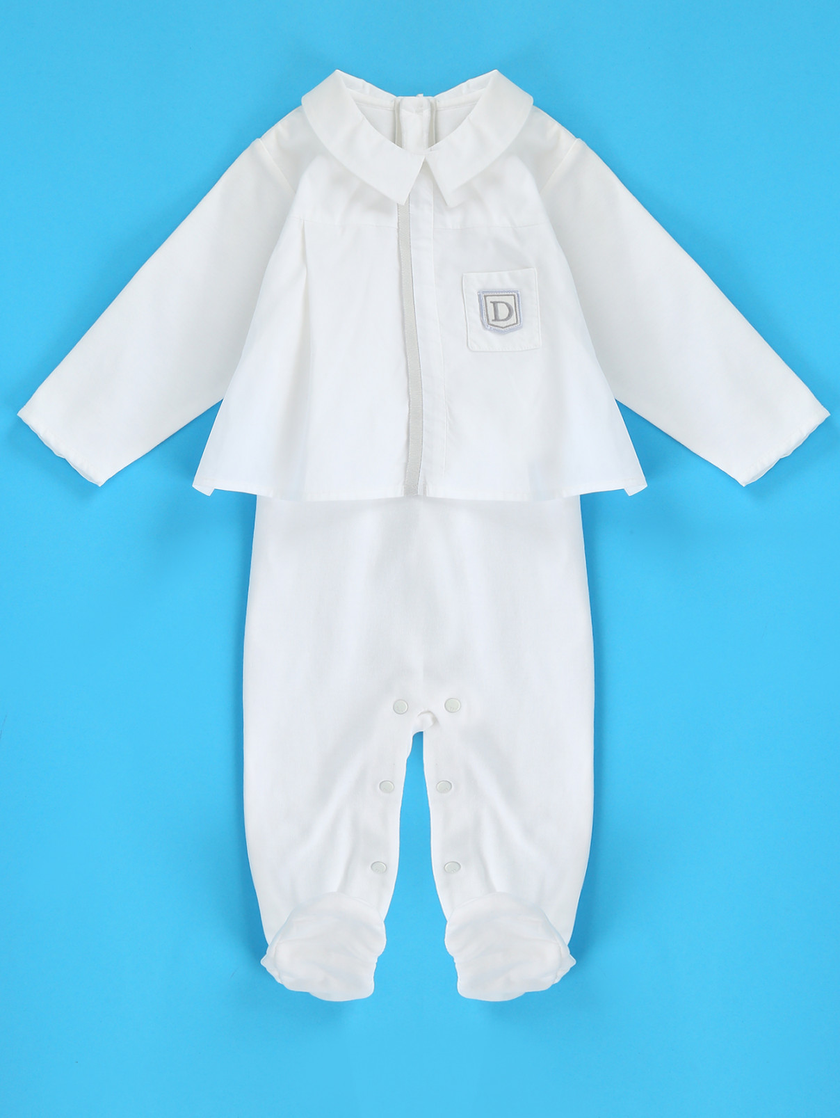 Комбинезон из хлопка со вставкой-рубашкой Baby Dior  –  Общий вид  – Цвет:  Белый