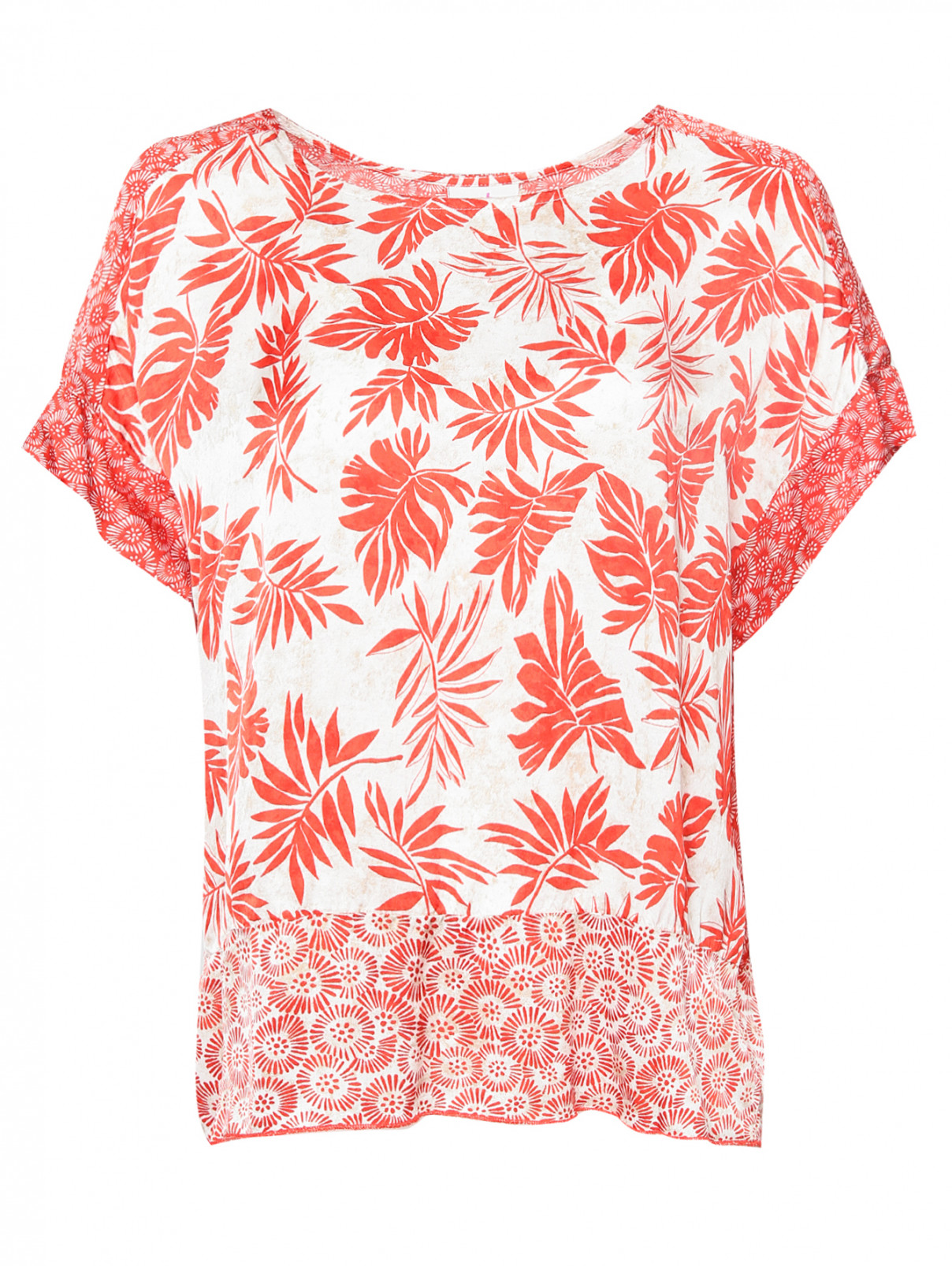 Блуза из ткани с принтом DEHA  –  Общий вид  – Цвет:  Красный