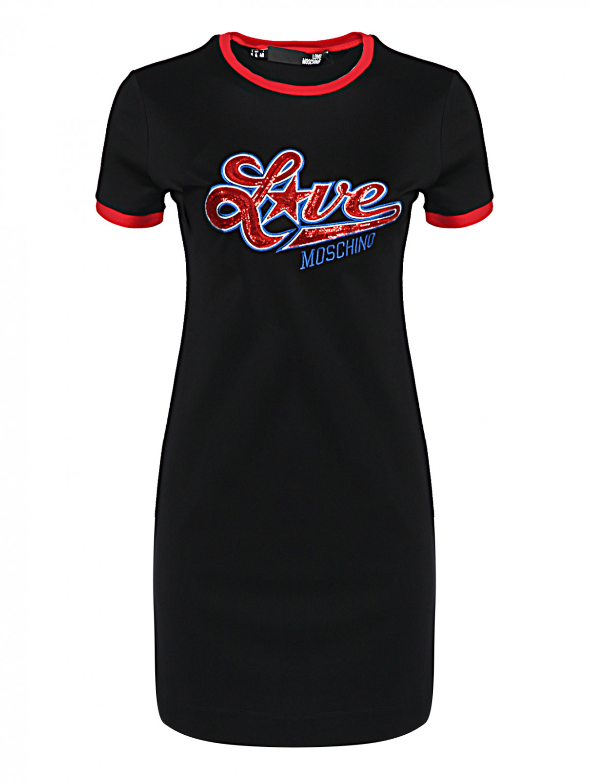 Платье-мини с аппликацией Love Moschino  –  Общий вид  – Цвет:  Черный