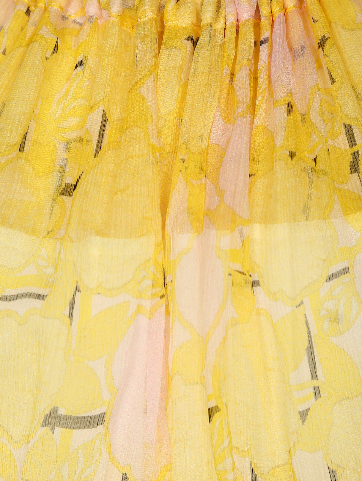 Шелковое платье-мини с цветочным узором Tara Jarmon  –  Деталь  – Цвет:  Желтый