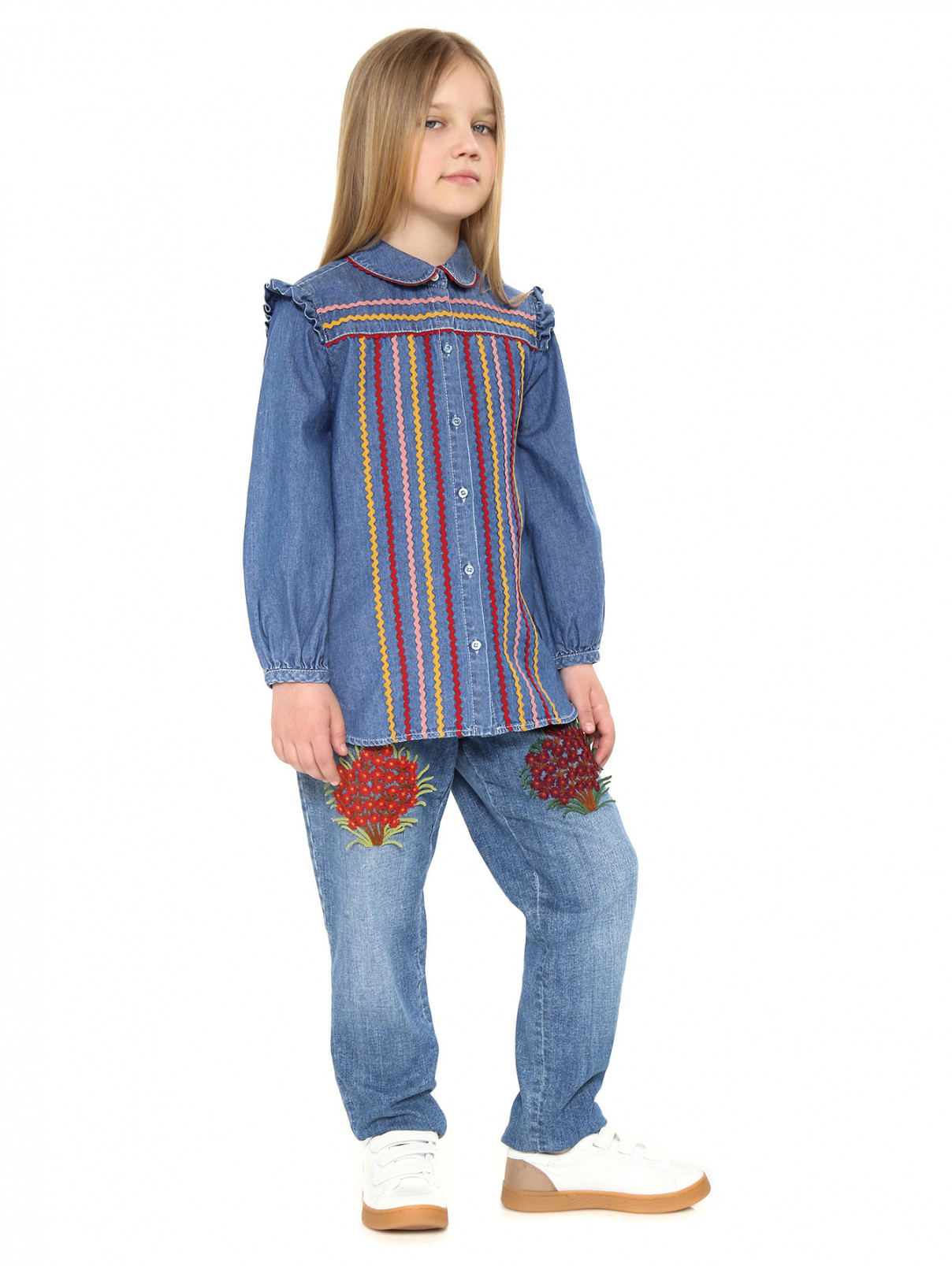 Рубашка из денима с контрастной отделкой Gucci  –  Модель Общий вид  – Цвет:  Синий
