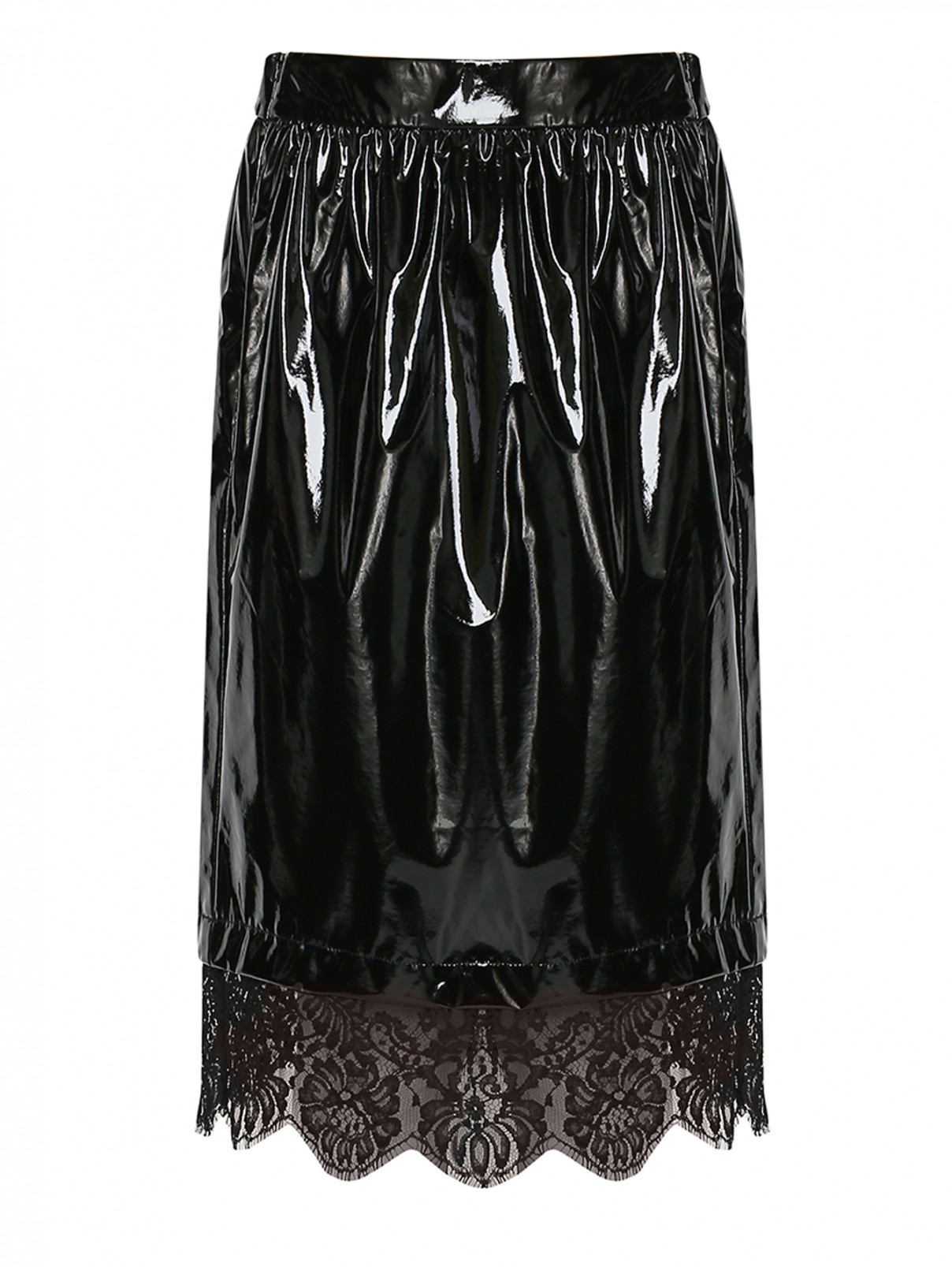 Юбка из хлопка, декорированная кружевом Moschino Boutique  –  Общий вид  – Цвет:  Черный
