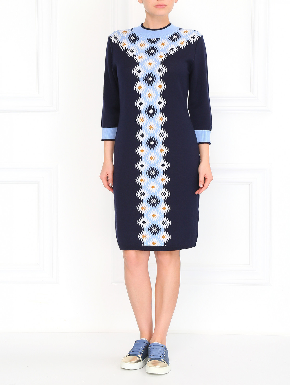 Платье из шерсти с принтом BOSCO  –  Модель Общий вид  – Цвет:  Синий