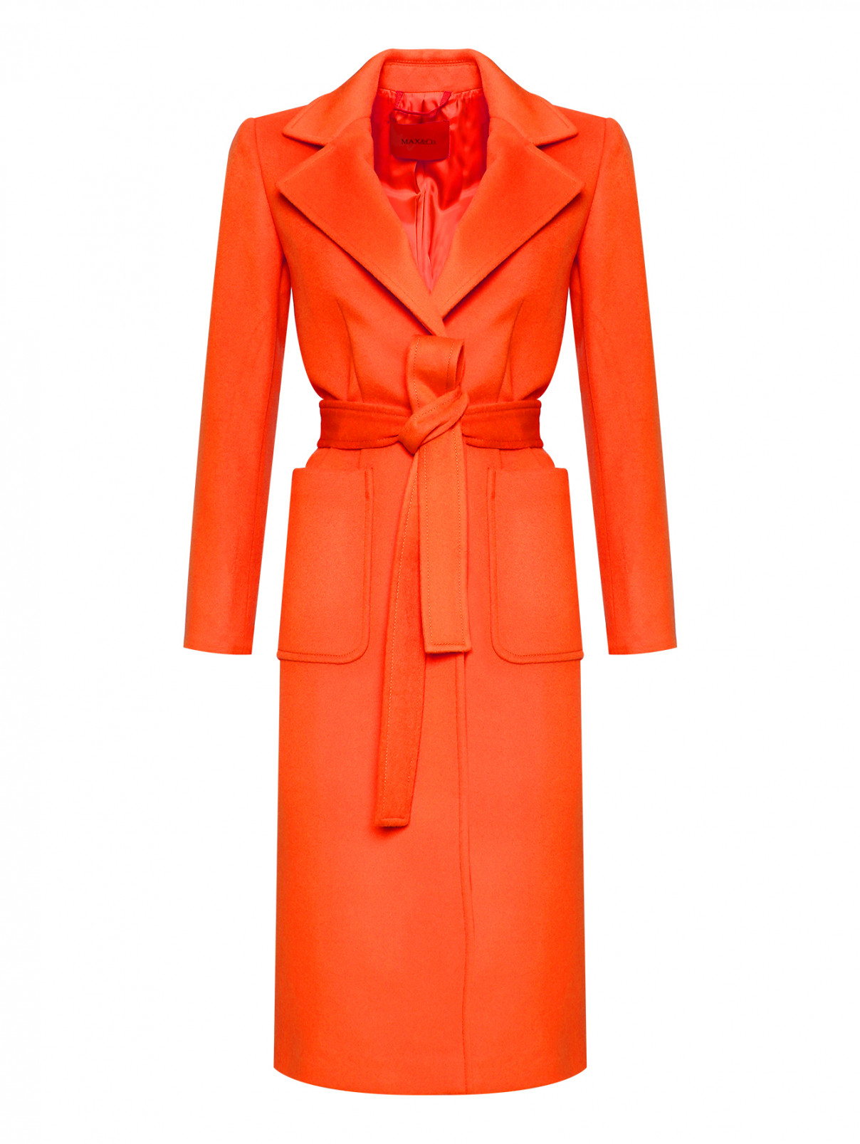 Пальто из шерсти с поясом Max&Co  –  Общий вид  – Цвет:  Оранжевый