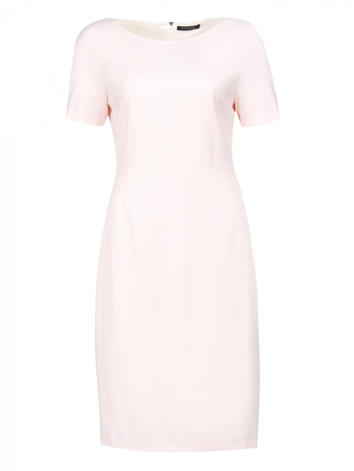 Платье из смешанной шерсти с короткими рукавами Strenesse  –  Общий вид  – Цвет:  Розовый
