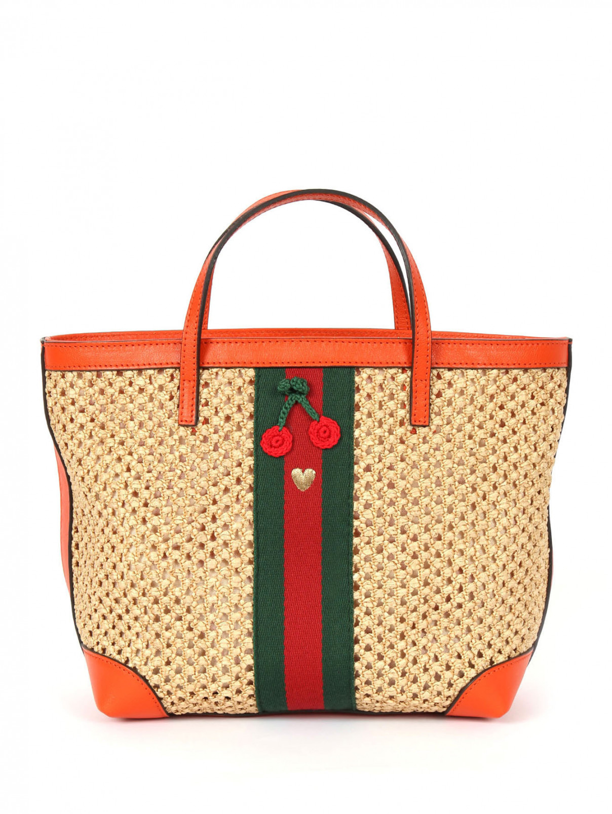 Плетеная сумка на коротких ручках Gucci  –  Общий вид  – Цвет:  Бежевый