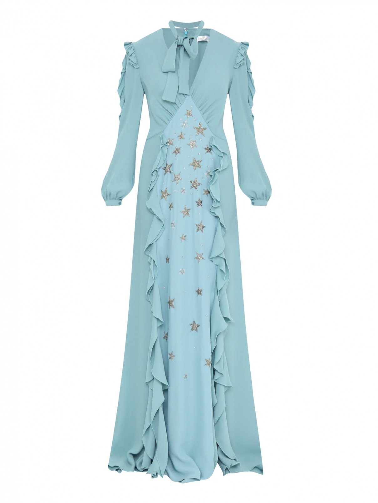Платье-макси с разрезом Elisabetta Franchi  –  Общий вид  – Цвет:  Синий