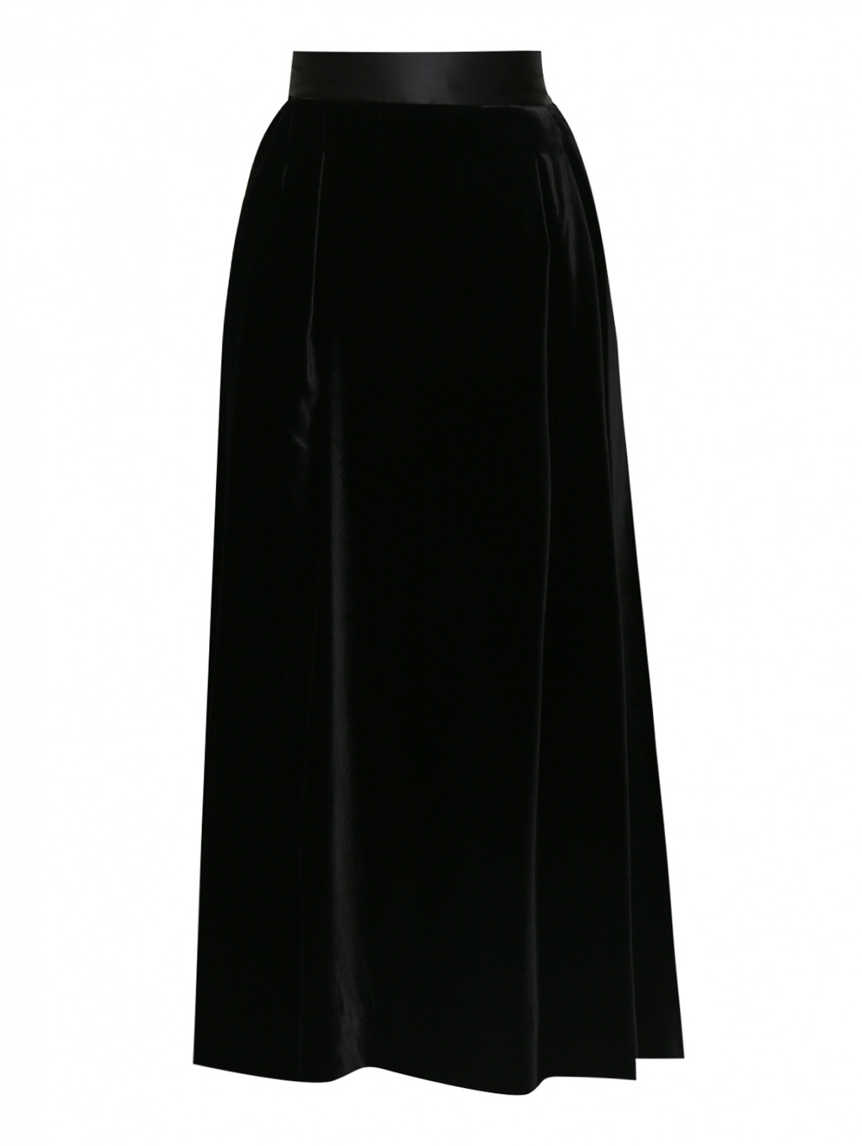 Юбка-миди из бархата с карманами Ermanno Scervino  –  Общий вид  – Цвет:  Черный