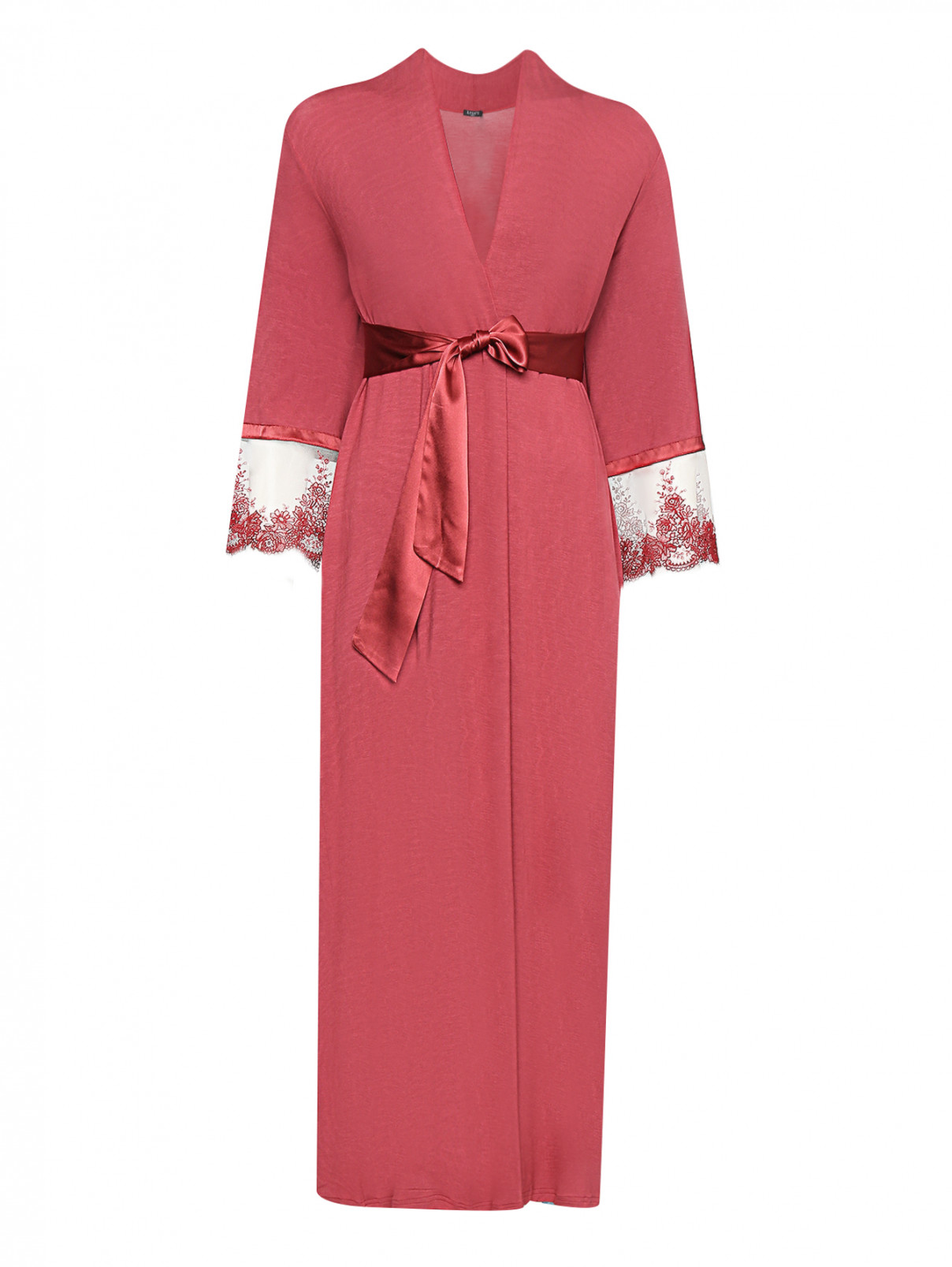 Халат с кружевной вышивкой на рукавах Ritratti  –  Общий вид  – Цвет:  Красный