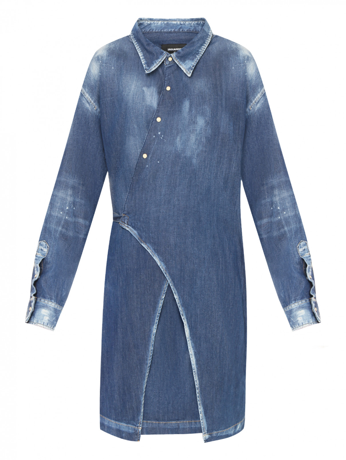 Платье из денима с длинным рукавом Dsquared2  –  Общий вид  – Цвет:  Синий