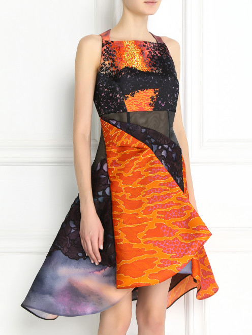Платье из шелка с узором и пышной юбкой - Модель Верх-Низ
