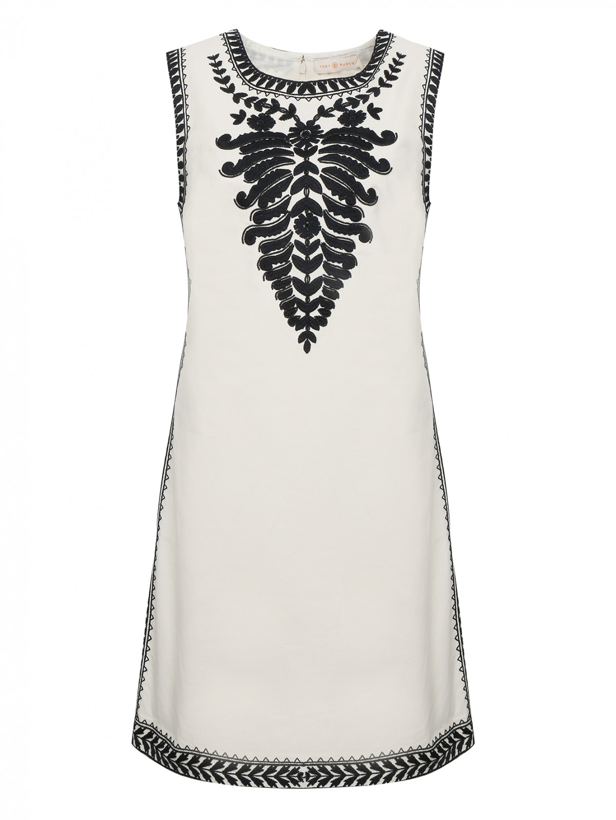 Платье из хлопка с вышивкой бисером Tory Burch  –  Общий вид  – Цвет:  Белый