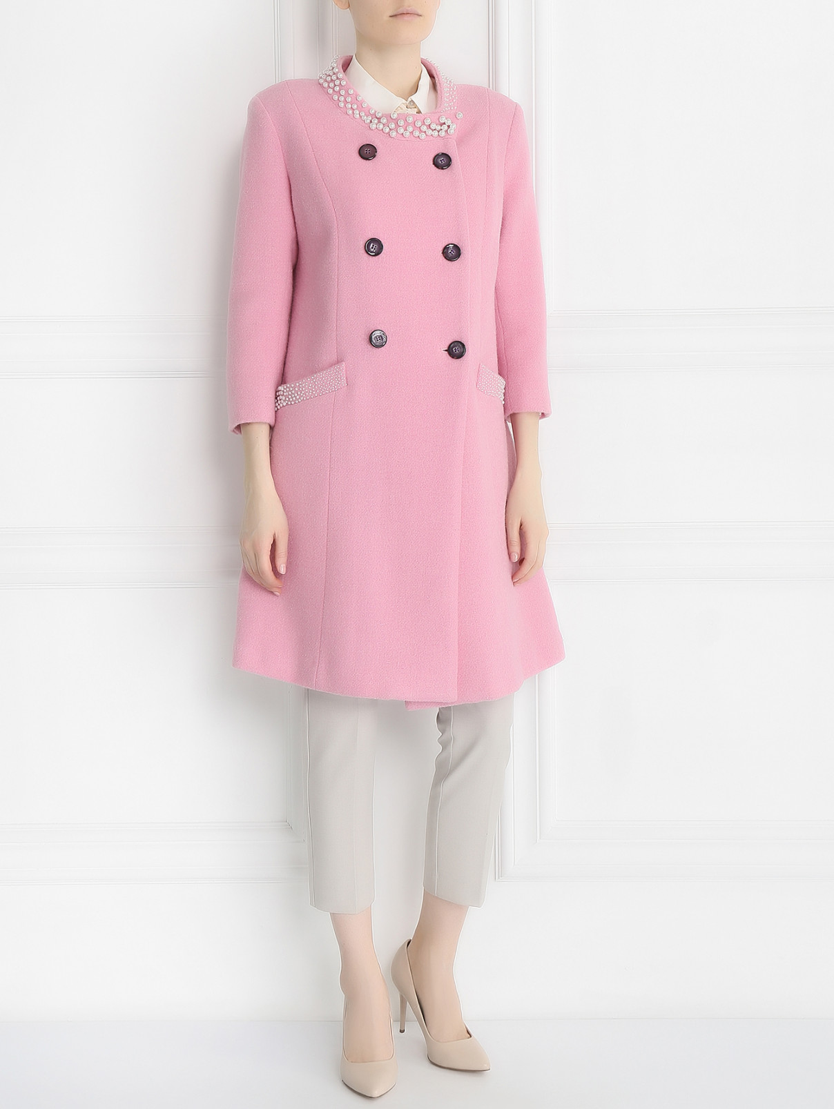 Пальто из шерсти с аппликаций из бусин Femme by Michele R.  –  Модель Общий вид  – Цвет:  Розовый