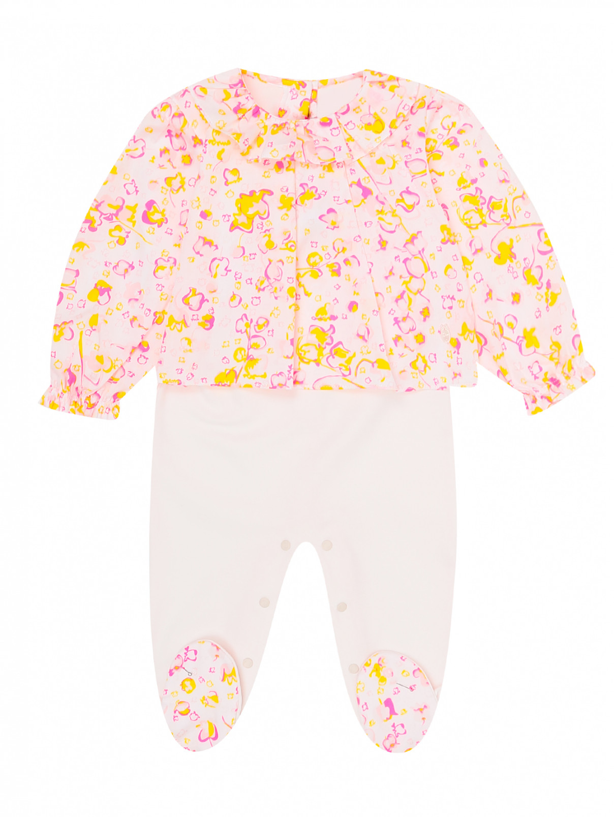 Ползунки из хлопка с декоративной рубашкой Baby Dior  –  Общий вид  – Цвет:  Розовый